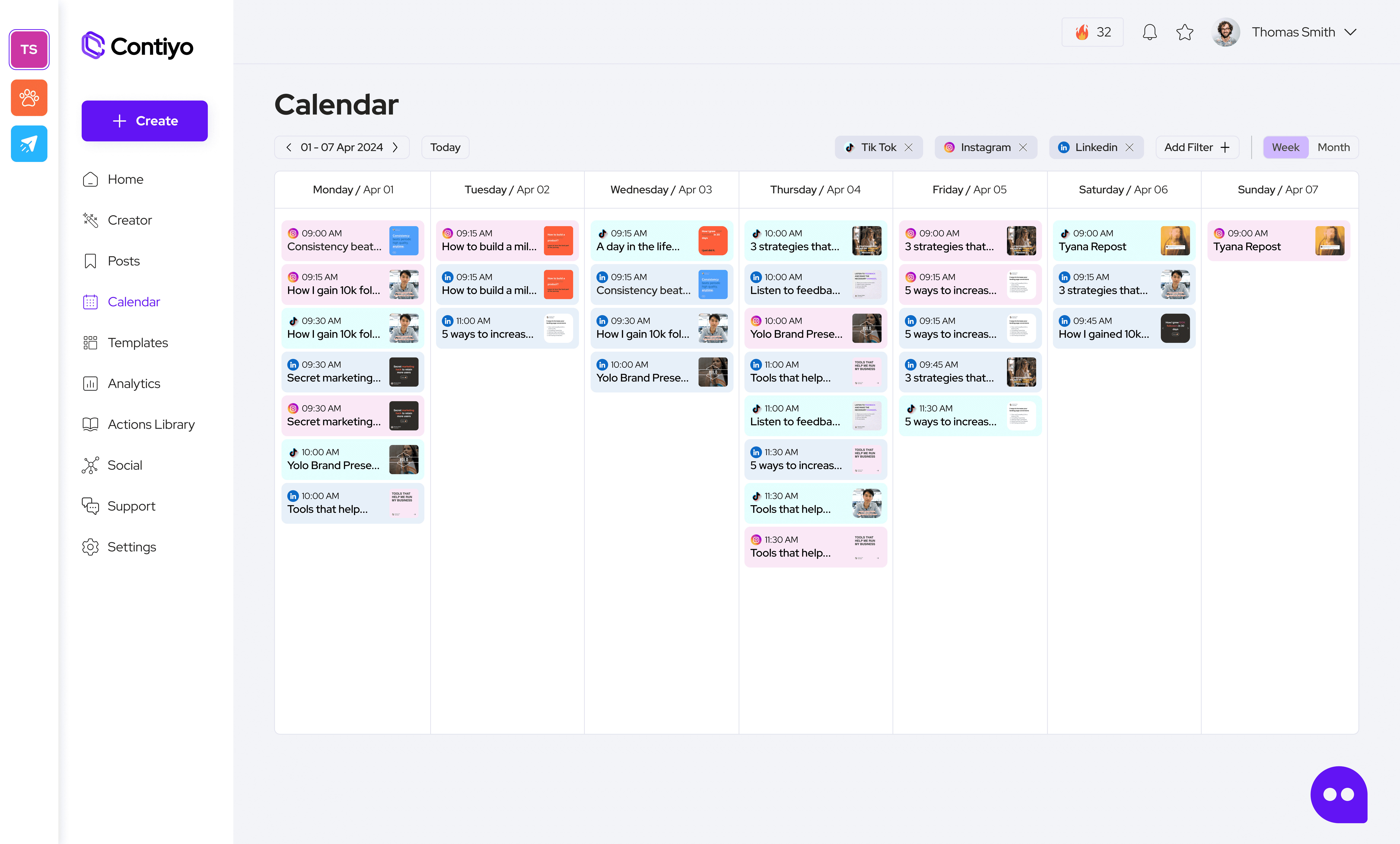 Application calendar screen showcase